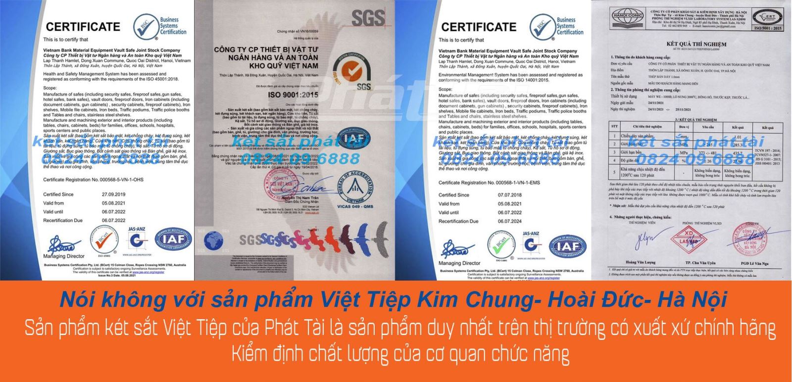 Các chứng nhận chất lượng sản phẩm két sắt Việt tiệp