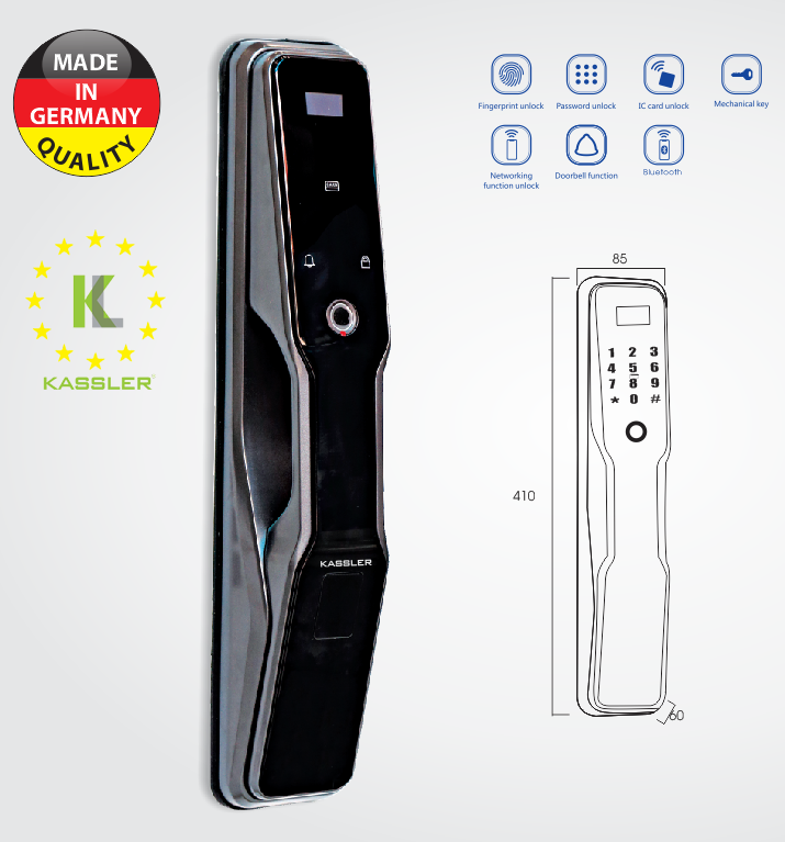 Khóa cửa vân tay KASSLER KL-868 tích hợp app điện thoại