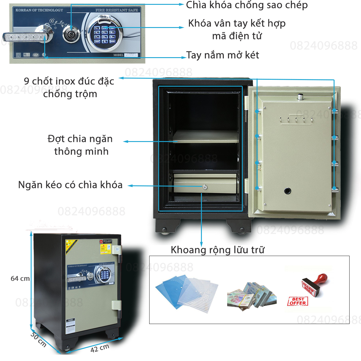 Mẫu két sắt Hàn Quốc Welko KCC110VĐ khóa vân tay điện tử, khối lượng 100kg 